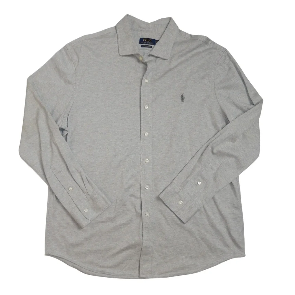 Polo Ralph Lauren Mens XXL Light Grey Heather Knit Dress Shirt Long‎ Sleeve